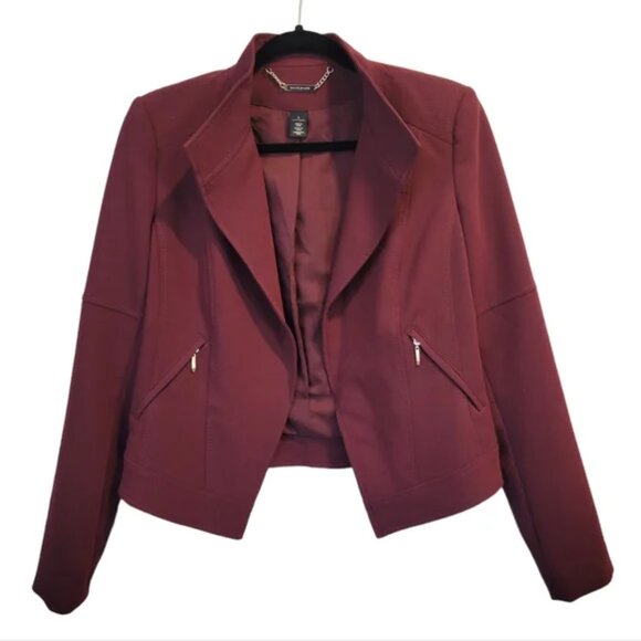 White House Black Market WHBM Shoulder Blazer Moto Jacket Maroon Burgundy 2 - Picture 5 of 5